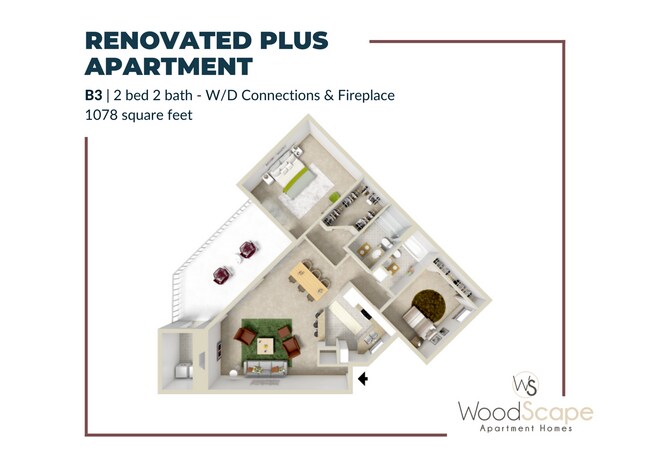 B3 (W/D Connections and Fireplace) Renovated Plus - Woodscape Apartments