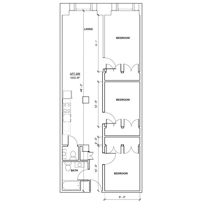 Apartment 205 Layout - Mark Twain Building