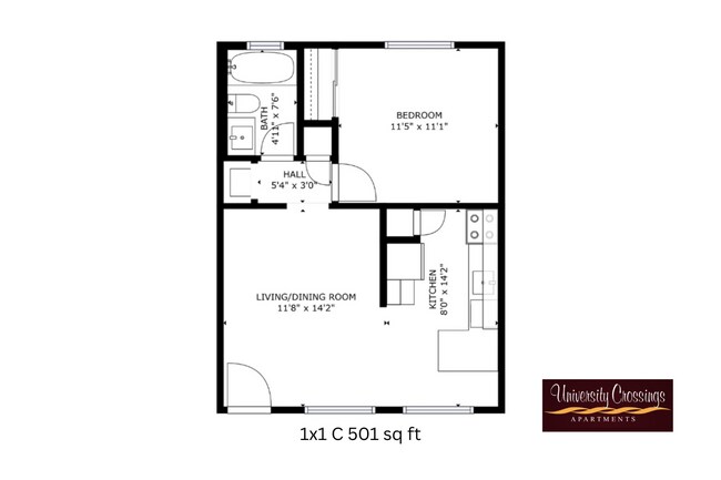1x1 C l 501 sq ft l University Crossings - University Crossing Apartments