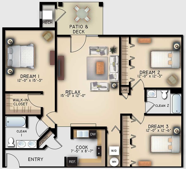 Retreat 3 Bedroom - The Retreat at the Village of Barrett's Run