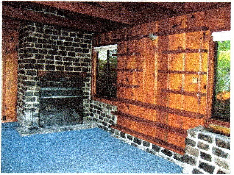 Interior, fireplace, built in shelving - 576 Arlington Ave