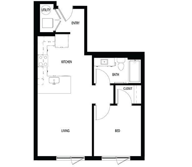 1x1D - 593 sq/ft - The Lucy
