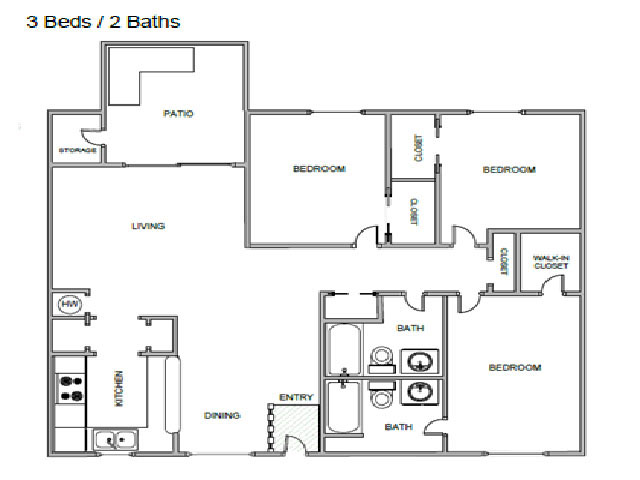 3BR/2BA - Borders Apartment Homes