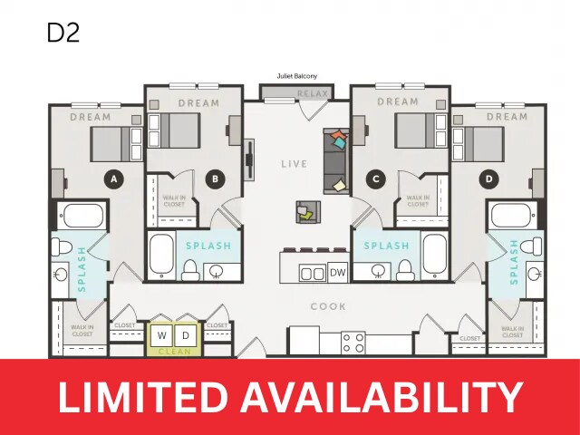 D2 – 4 Bed, 4 Bath Student Apartment with Private Bathrooms - Campus Walk