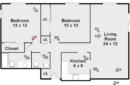 Floor Plan 2 Bedroom Outer Model - 1201 Greenwood Ave