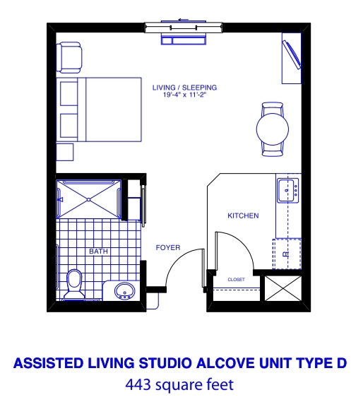 Assisted Living Studio Alcove Unit Type D - Patriots Landing Independent/Assisted Living
