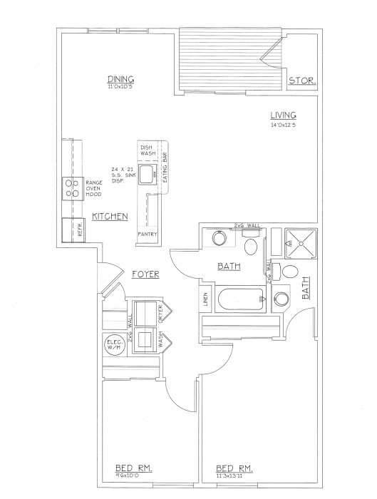 Floor Plan 2 bedroom, 2 bath, 1,010 SF - Orchard Ridge Apartments