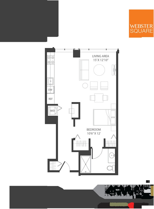 09 Floor Plan (Studio) - Webster Square Apartments