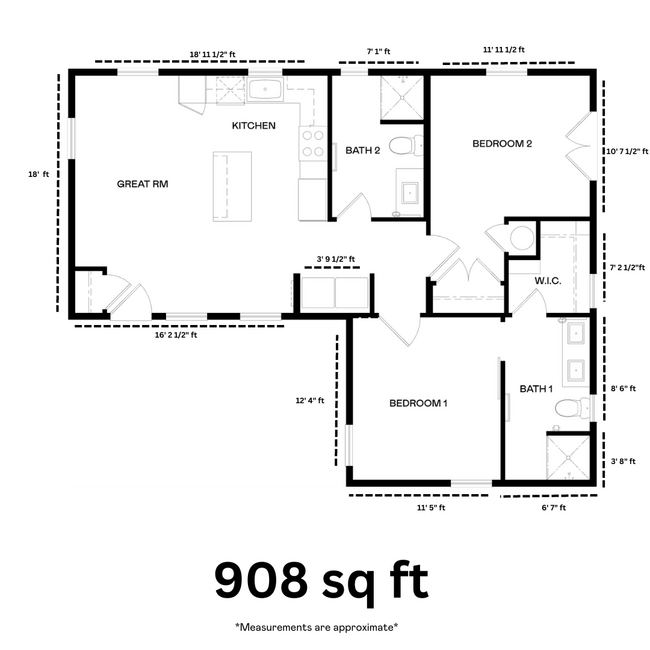 Chicory - floor plan with dimensions - Culdesac Tempe