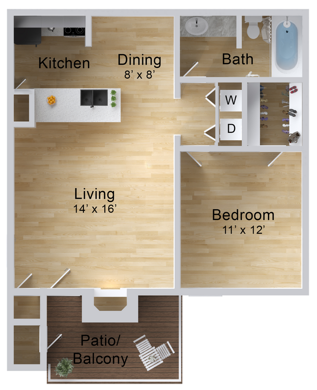 Aspen 1 bd 1 bath.png - The Pinnacle Apartments