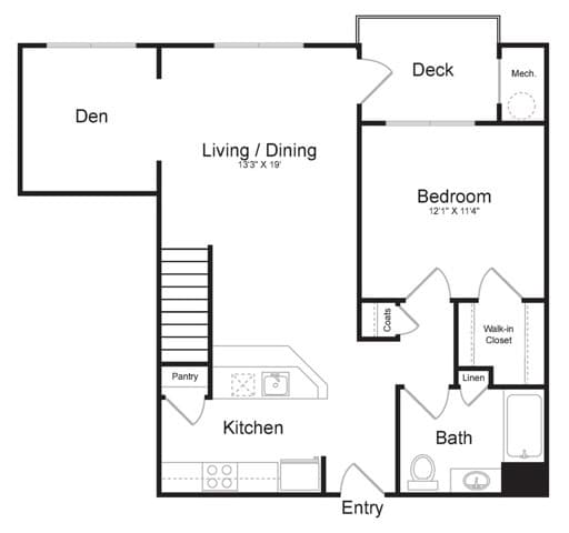 One Bedroom One Bath with Loft and Den (1087 SF) | First Floor - Terraces on the Hudson