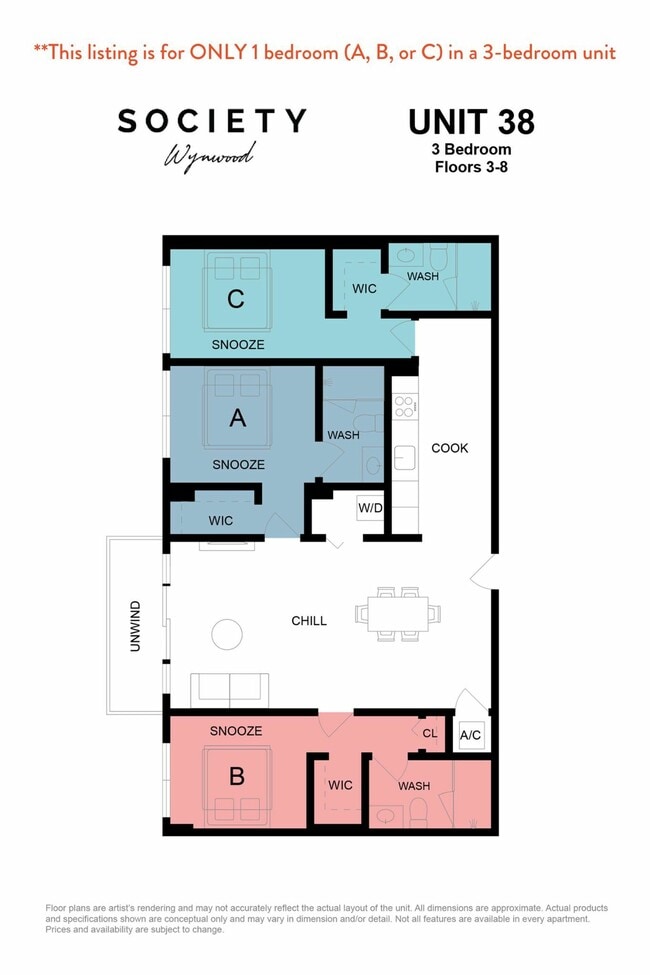 3 Bed RBB - Unit 38 Fl 3-8 - Society Wynwood