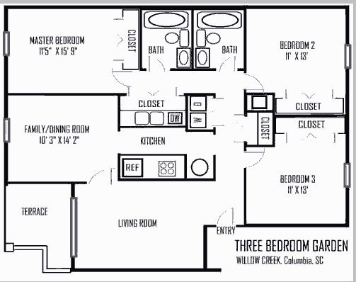 3BR/2BA - Willow Creek Apartments