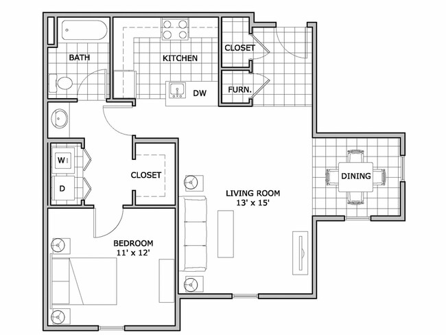 The Abbey Apartment Homes one bedroom floor plan image - The Abbey Apartments