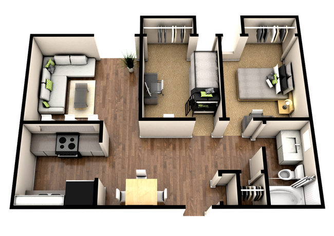2-Bedroom 3-D Floorplan - Flight at Lowry