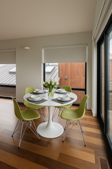 Light filled dining space within great room next to a Fleetwood Sliding door with ocean views. - 4638 Del Monte Ave
