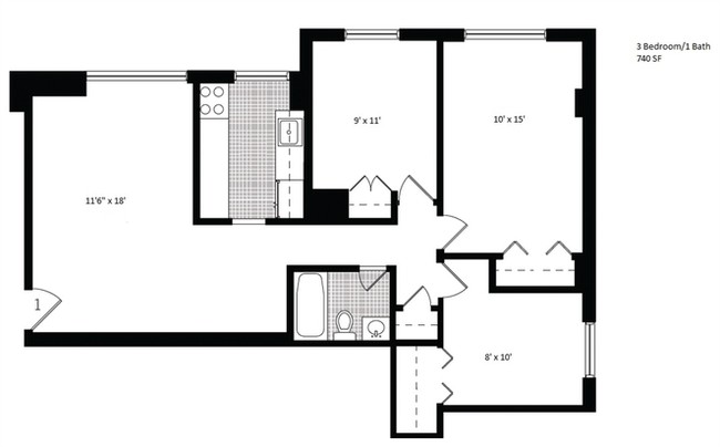 3BR/1BA - King Towers