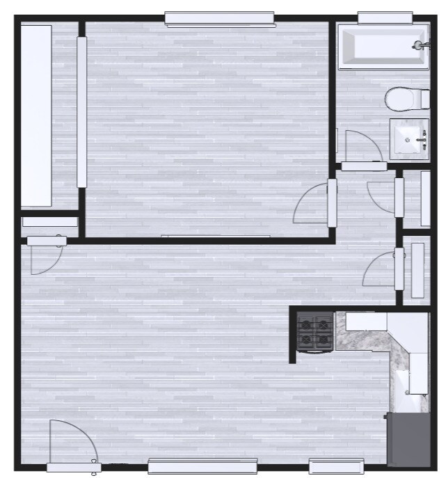 1BR, 1BA - 650SF Floorplan - McClellan Court Apartments