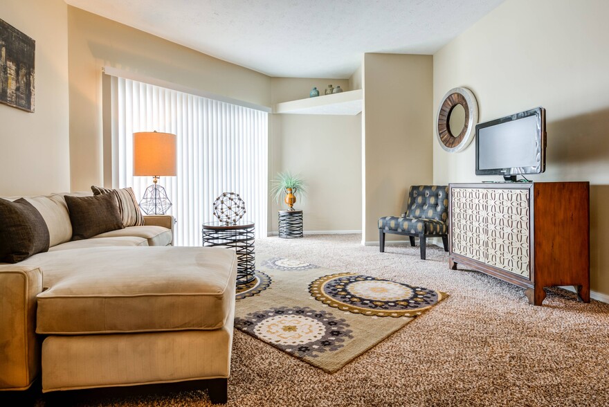 Living Room with Large Window - Harrison Place Apartments