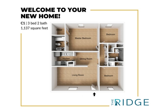 3 bedroom 2 bath apartment - The Ridge