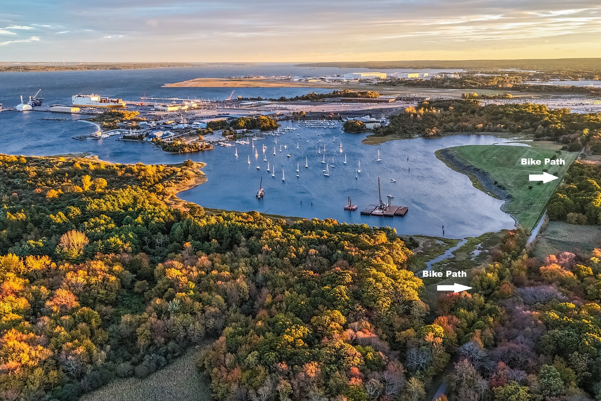 Aerial view of neighborhood with access to two private beaches and bike path - 278 Harrison St