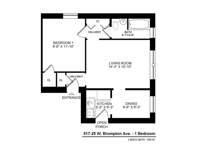 One Bedroom Floor Plan - 517-25 W. Brompton