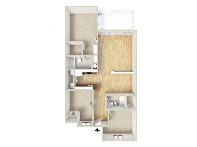 Nelson - three bedroom floor plan - Waterloo Place Apartments