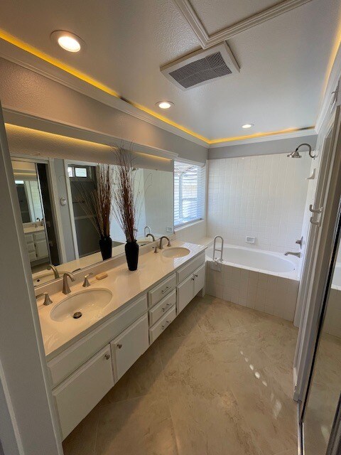 Master bathroom with heated ceiling fan - 10545 Kemerton Rd
