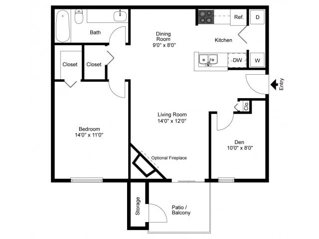 One bedroom floor plan - Spring House Apartments