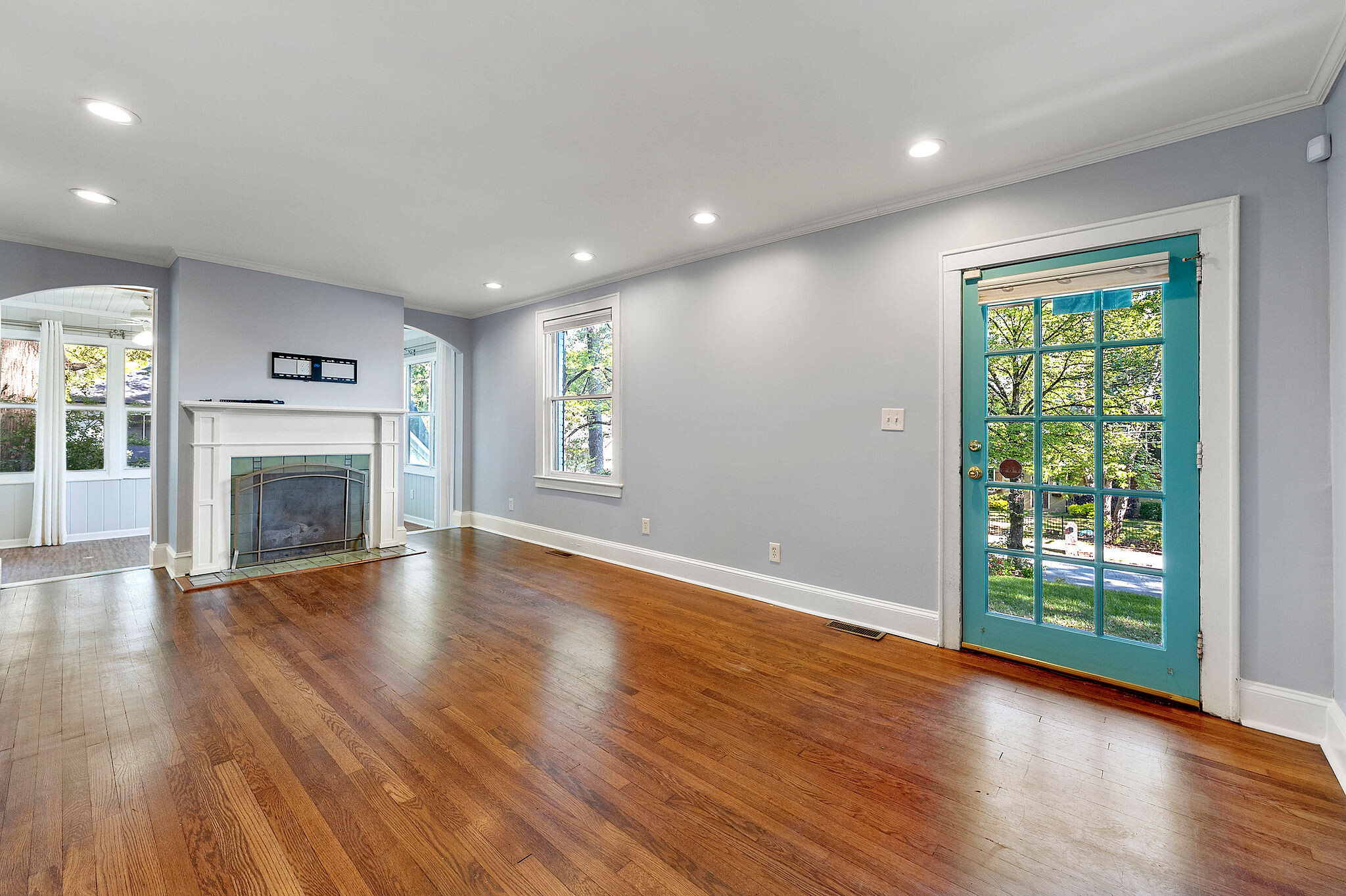 Living room with gas fireplace - 121 Brower Street
