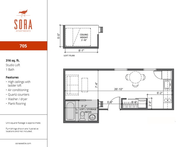 Unit 705 - 316 SQFT - Sora Apartments