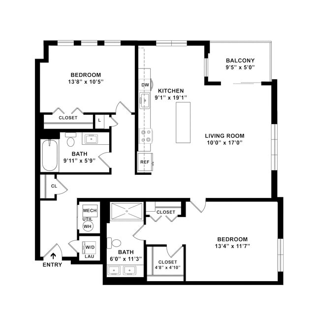 B5 Floor plan W Dimensions - Courthouse Square Apartments