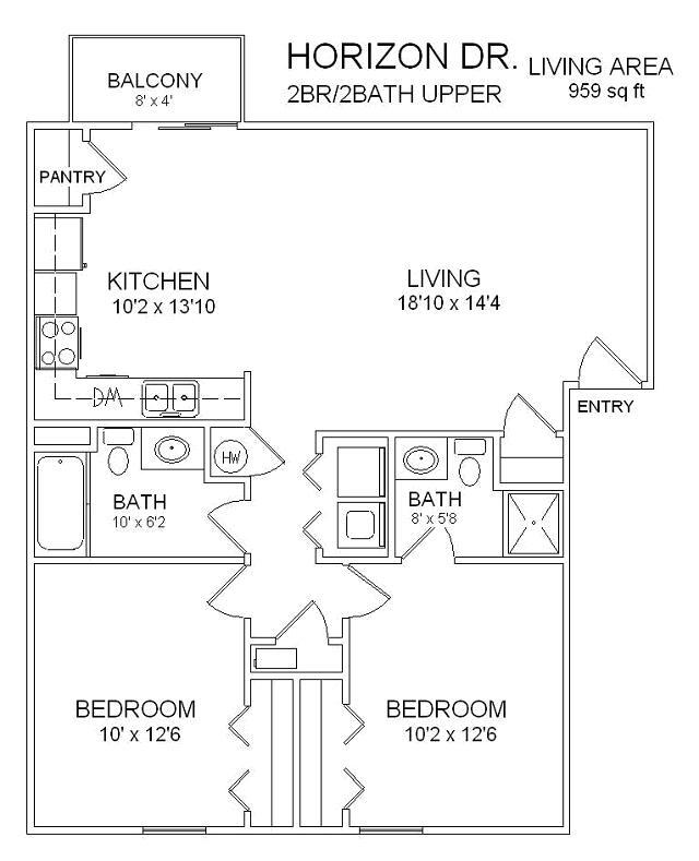 2 BR 2 Bath Floorplan - 2911-2915 Horizon Dr.