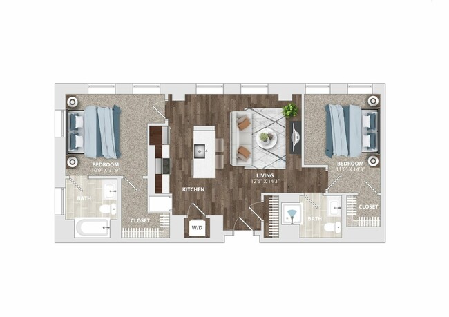 Discover your new home with this luxurious 2-bedroom design, offering comfort and style. - The Harriet Apartments