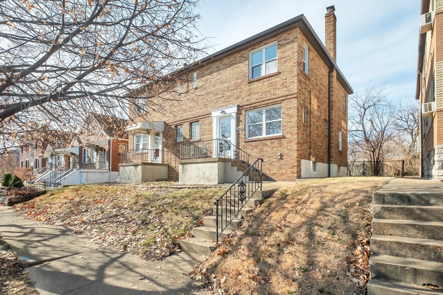 2 Story townhome. Features private entrance and private walk-out basement. Exterior railing, door and trim paint and landscaping being updated. Unit 3445 Lawn Avenue, on left, is available in January for $950. (Clean well maintained non-updated unit) - 3443 Lawn Ave