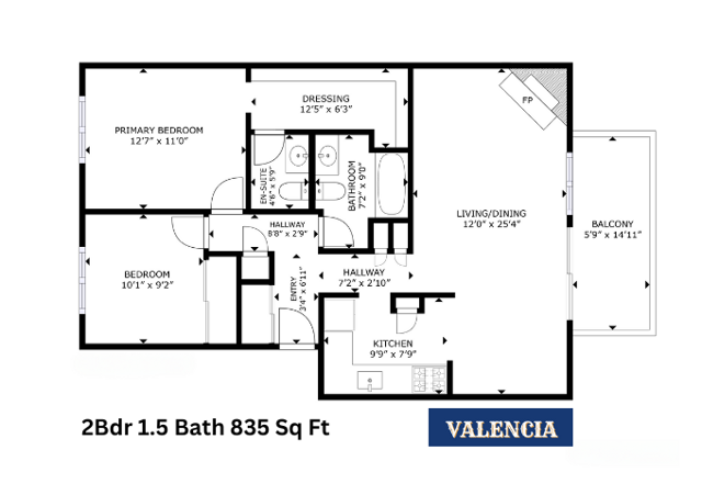 2 Bdr 1.5 Bath, 835 Sq Ft - Valencia Apartments