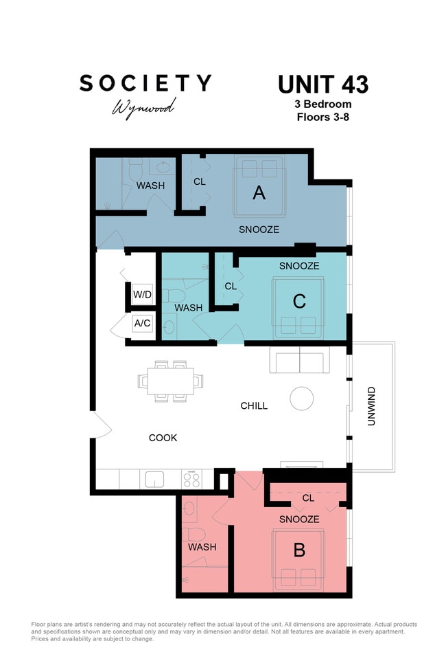 3 Bed RBB - Unit 43 - Fl 3-8 - Society Wynwood