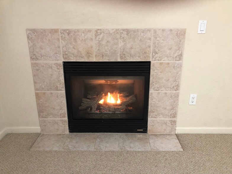 Gas Fireplace with on/off light switch puts out a lot of heat for the winter - 10001 Woodcreek Oaks Blvd