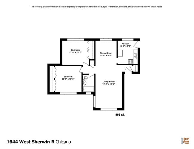Two Bedroom B Floor Plan - 1644 W. Sherwin Ave.
