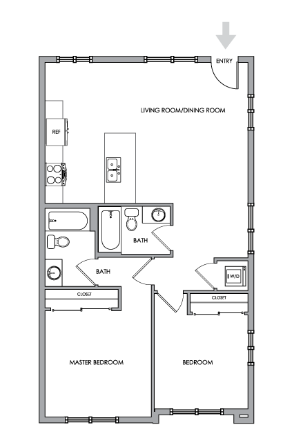 2D Floor Plan Rendering - Two-Bedroom, Two-Bathroom | Option 9 - Breeze Hill
