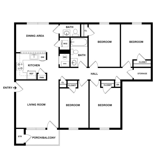 The Norchester - 4 Bedroom, 1.5 Bath, 1177 sq. ft. - Pleasant View Apartments