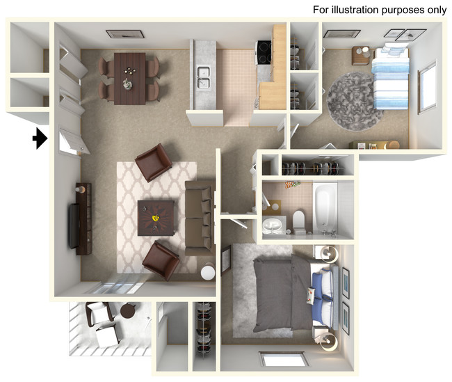 Two Bedroom One Bath Model: 2 - Capitol Commons Apartments and Townhomes