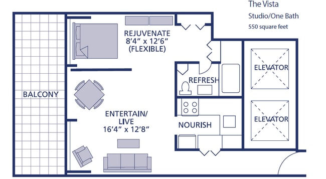 Studio with Balcony - Berkshires At Town Center