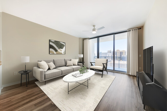 Tower Building - Renovated living room with hard surface flooring - Avalon West Palm Beach