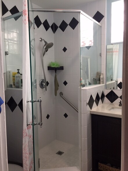 Bathroom with glass shower door open - 2120 Laverna Ave