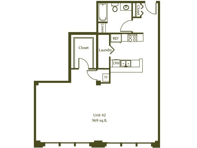 0 Bedroom / 1 Bath / 969 Sq.Ft. - Eleventh Street Lofts