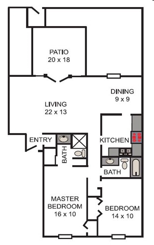 2BR/2BA - Chapel Hill Apartments