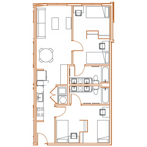 B4 Floor Plan - 2 Bedroom, 2 Bath | 4 Residents - Point North