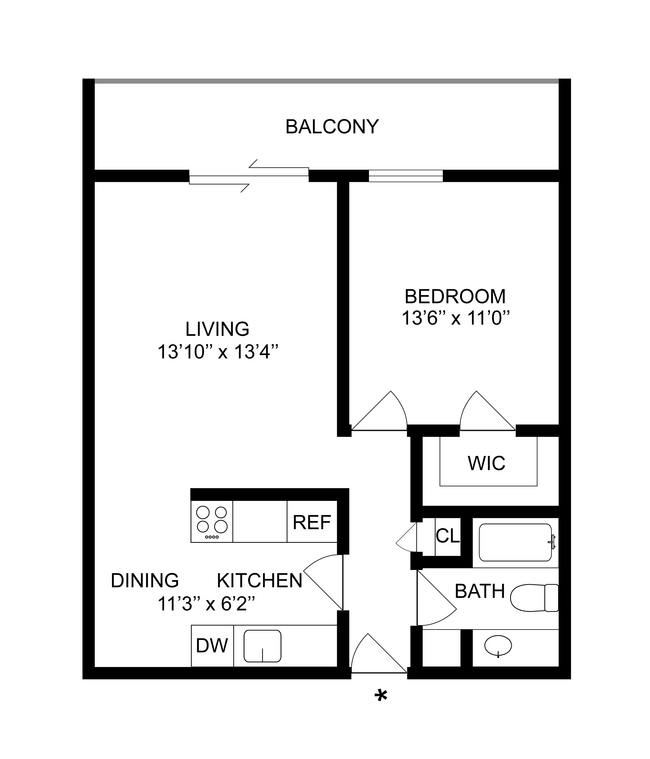 1B1B West | 1-Bedroom Floorplan - Knollwood Towers West  Apartments