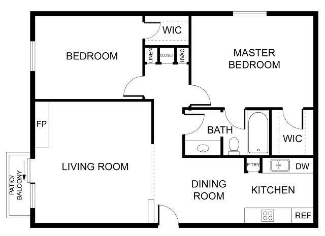 2 Bedroom x 1 Bathroom - 1000SF - 20FA10 - Vines at Eleanor
